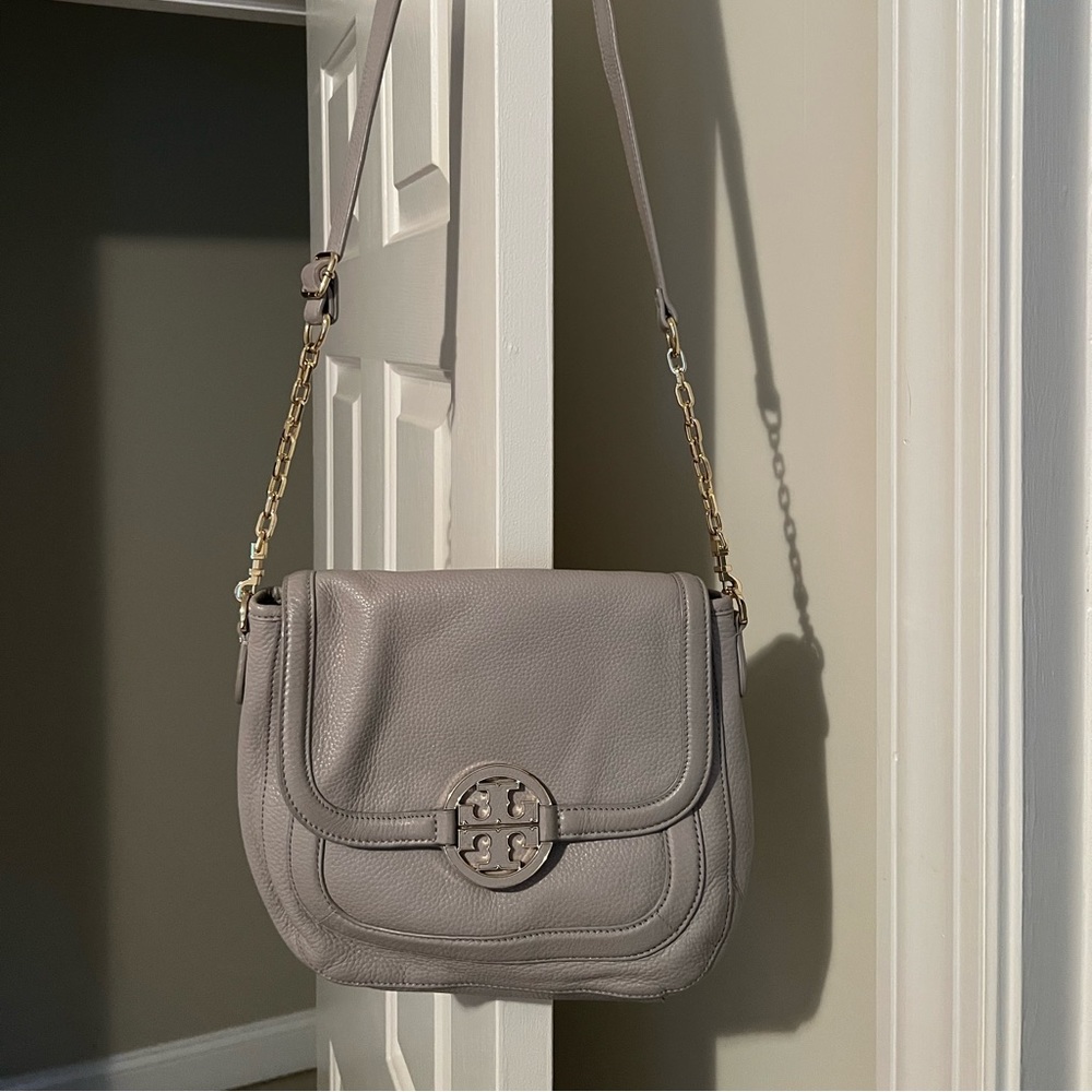 Tory Burch pebbled leather grey crossbody
